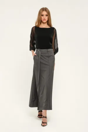 Dark grey Day or Office Maxi Paneled Skirt with Pockets