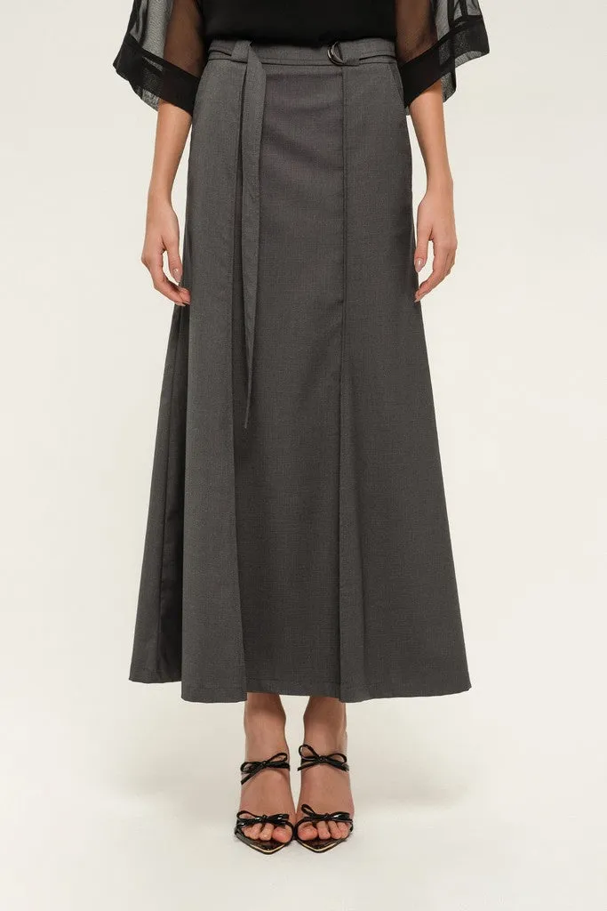 Dark grey Day or Office Maxi Paneled Skirt with Pockets