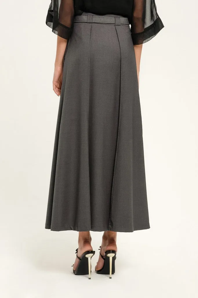 Dark grey Day or Office Maxi Paneled Skirt with Pockets