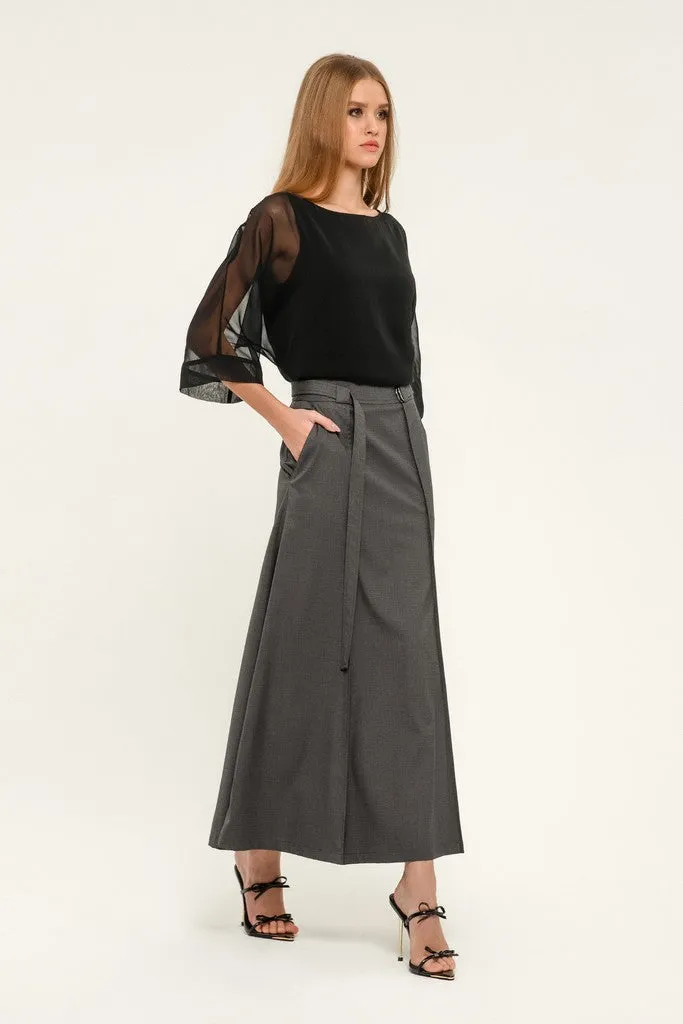 Dark grey Day or Office Maxi Paneled Skirt with Pockets