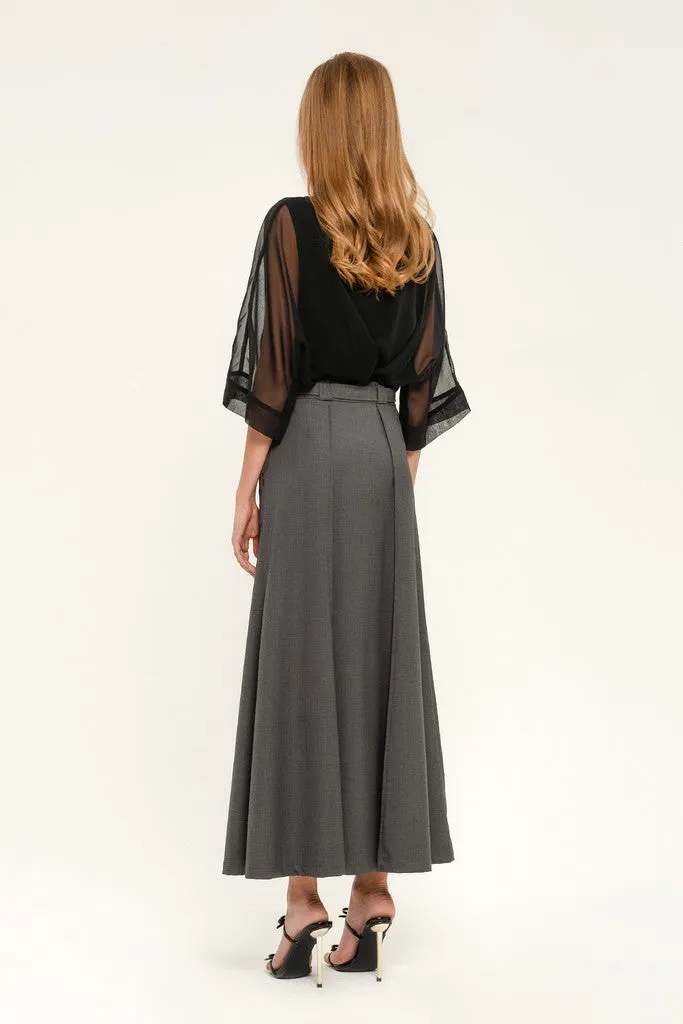 Dark grey Day or Office Maxi Paneled Skirt with Pockets