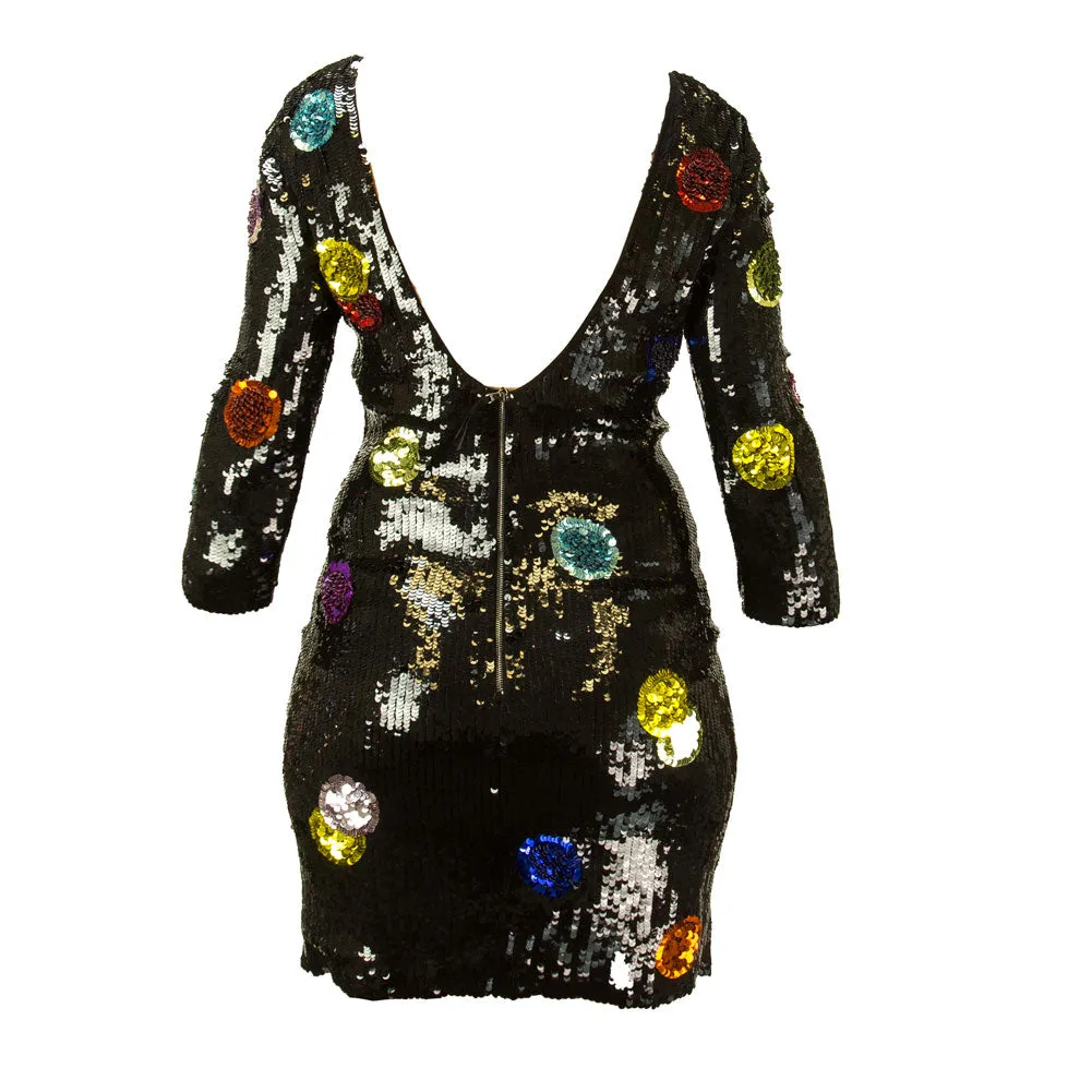 DOLCE & GABBANA Women's Black Multi Sequin Cocktail Dress Sz IT 44 $3,200 NEW