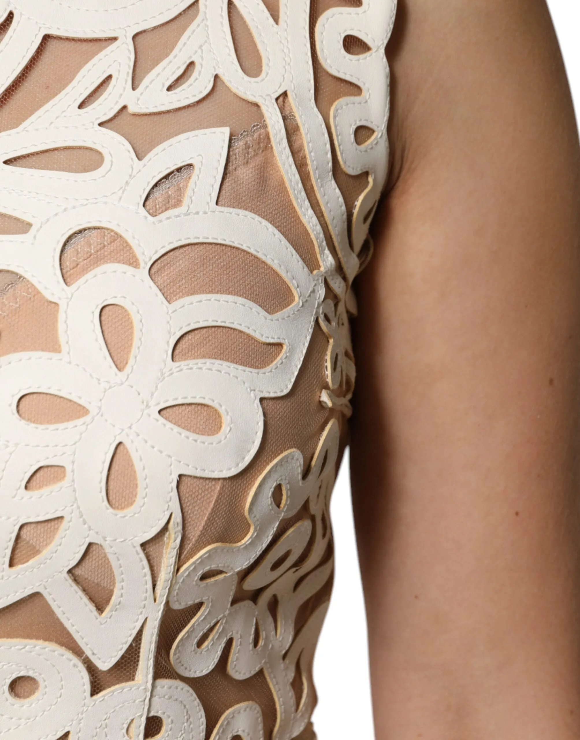 Dolce&Gabbana Women White Dress Leather Cut Out Sleeveless A-Line Gown Sz IT 40