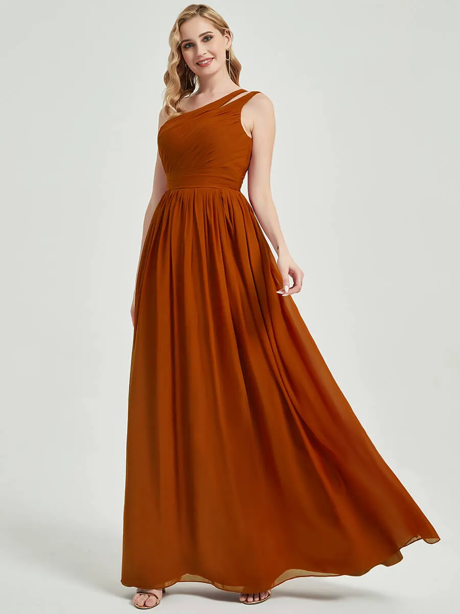 Dusk Pleated One Shoulder A-Line Floor Length Chiffon Bridesmaid Dress
