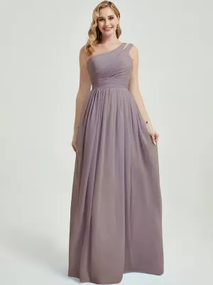 Dusk Pleated One Shoulder A-Line Floor Length Chiffon Bridesmaid Dress