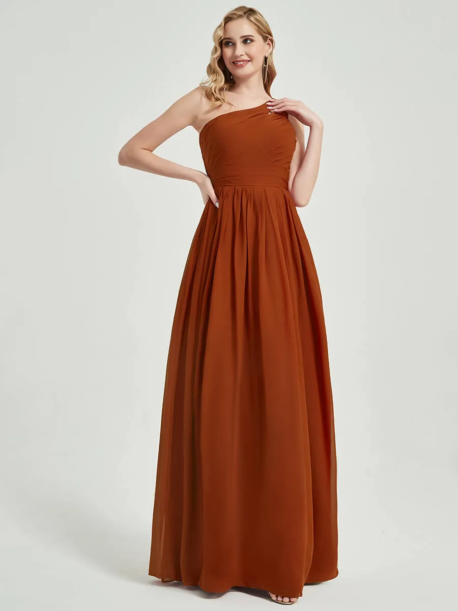 Dusk Pleated One Shoulder A-Line Floor Length Chiffon Bridesmaid Dress