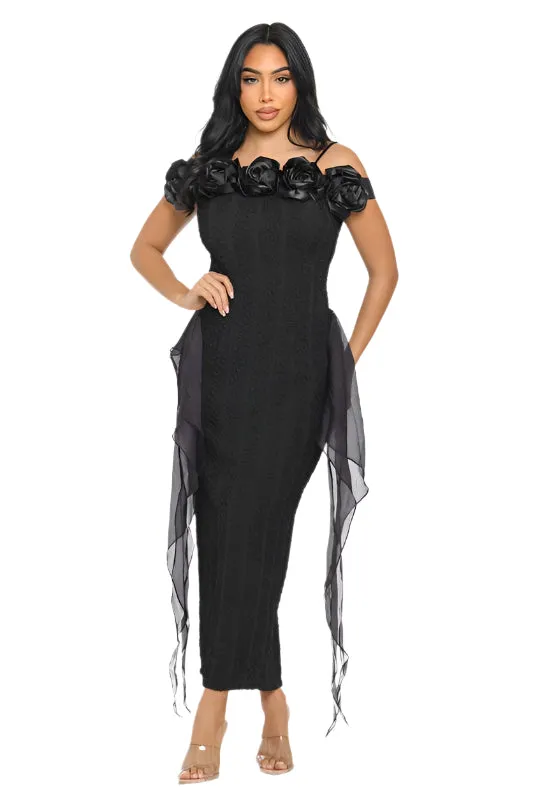 Enchanting Rose -Black Off Shoulder Dress