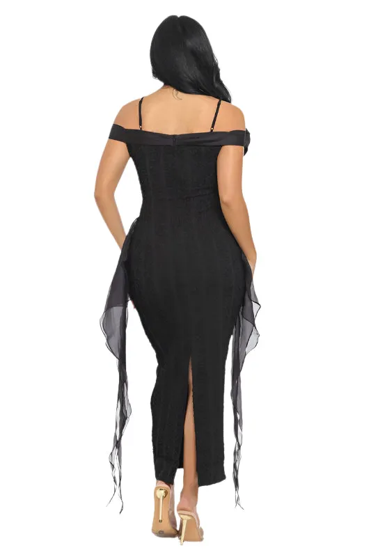 Enchanting Rose -Black Off Shoulder Dress