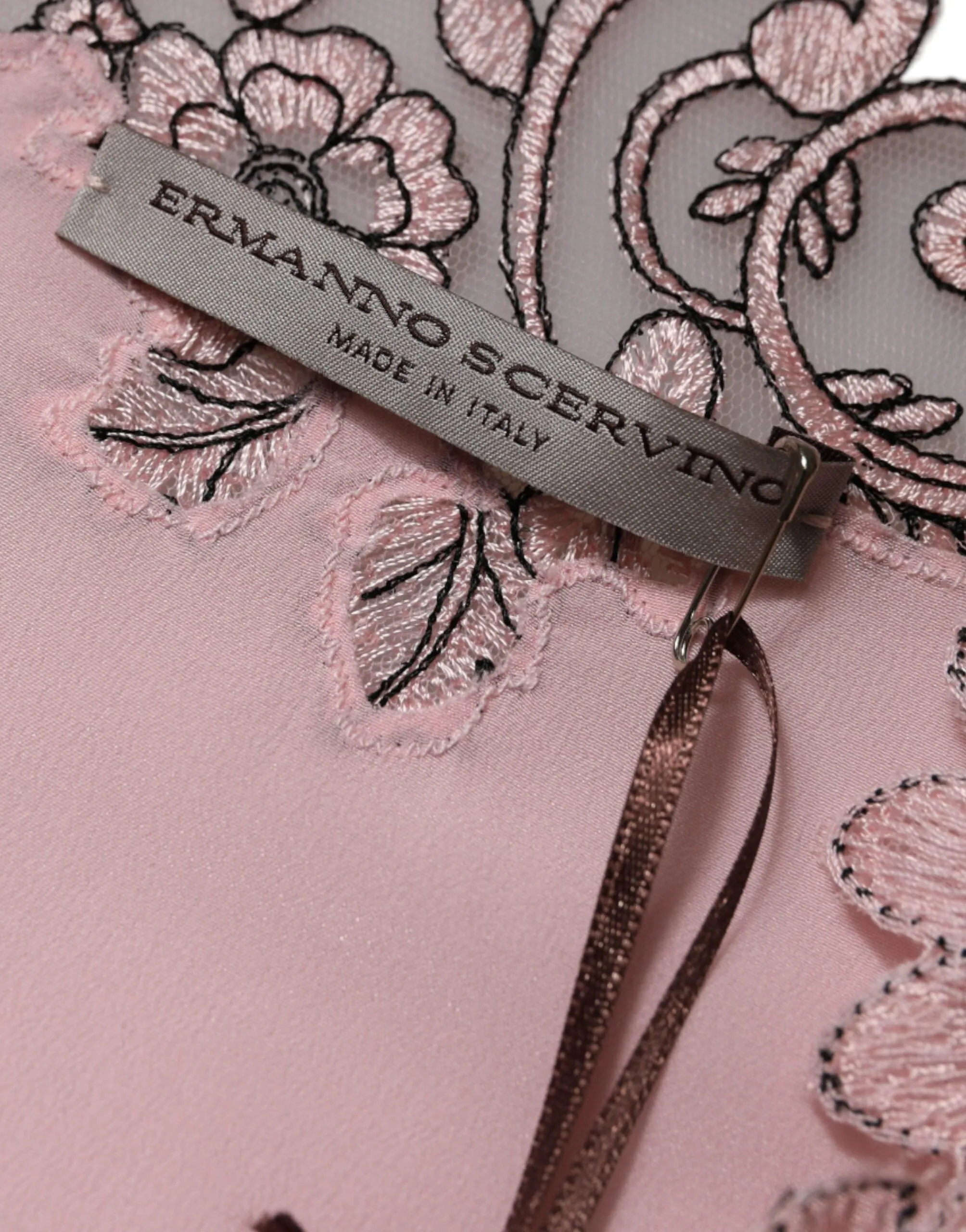 ERMANNO SCERVINO Women Pink Dress 100% Silk Floral Lace Party Midi Gown Sz IT 44