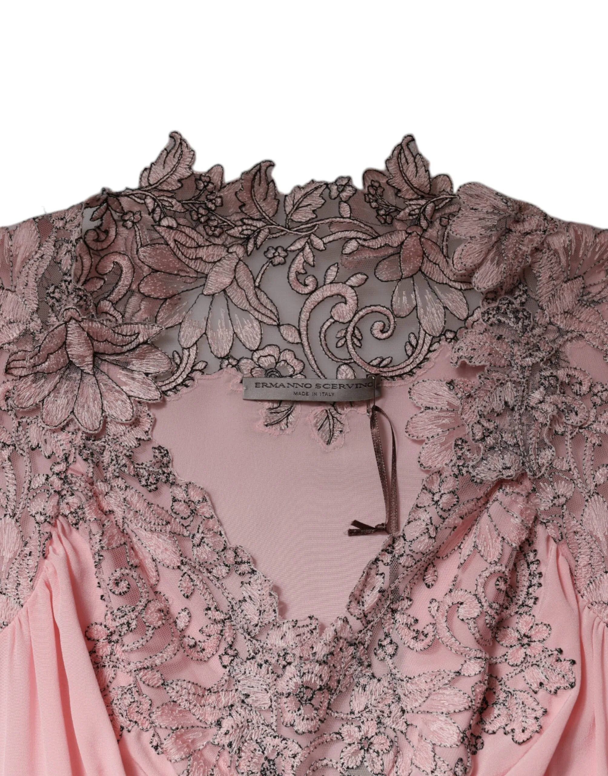 ERMANNO SCERVINO Women Pink Dress 100% Silk Floral Lace Party Midi Gown Sz IT 44