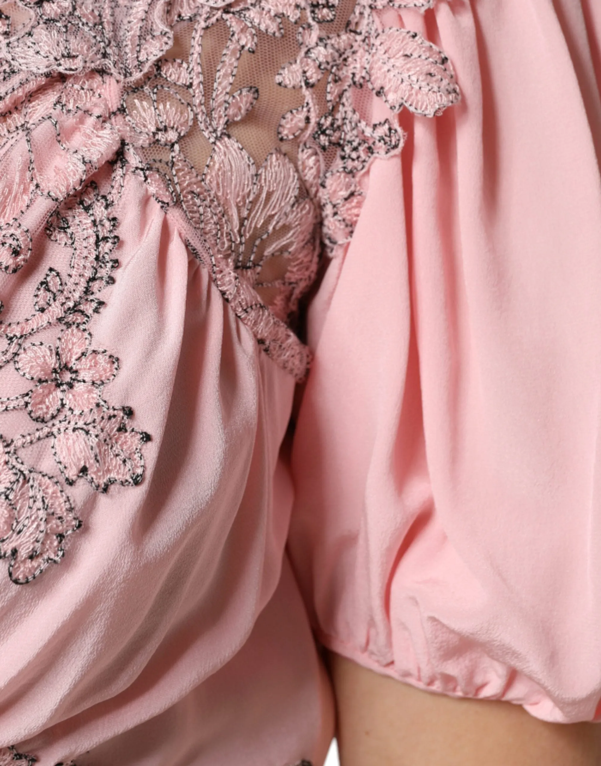 ERMANNO SCERVINO Women Pink Dress 100% Silk Floral Lace Party Midi Gown Sz IT 44