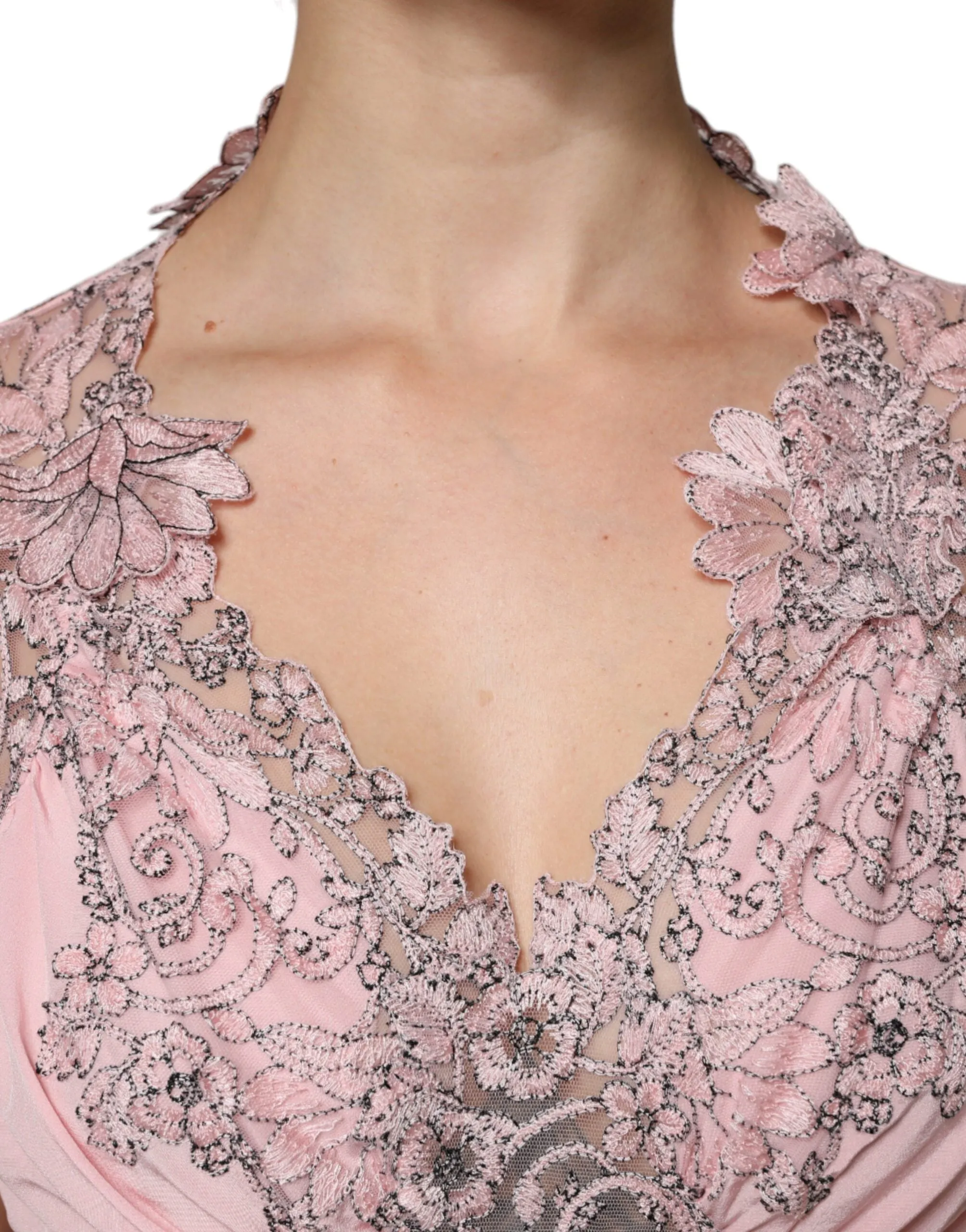 ERMANNO SCERVINO Women Pink Dress 100% Silk Floral Lace Party Midi Gown Sz IT 44