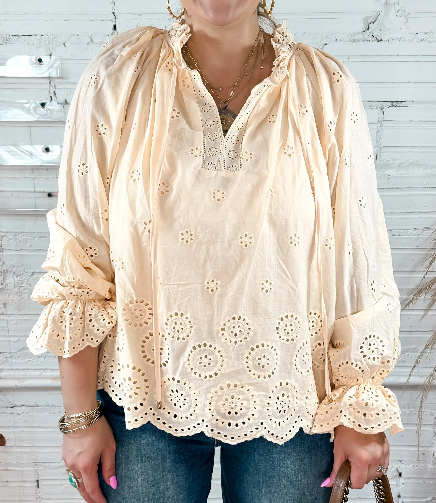 Falling For You Eyelet Top