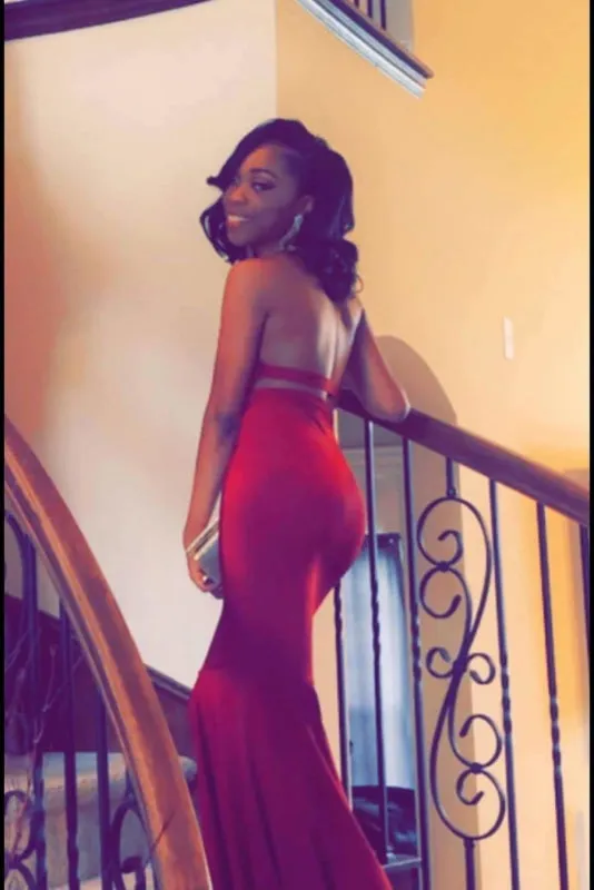 Fascinating Stylish Halter Prom Dress Red Mermaid Open Back Long Evening Dresses