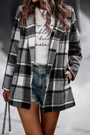 Fashion Plaid Patchwork Turndown Collar Outerwear(6 Colors)