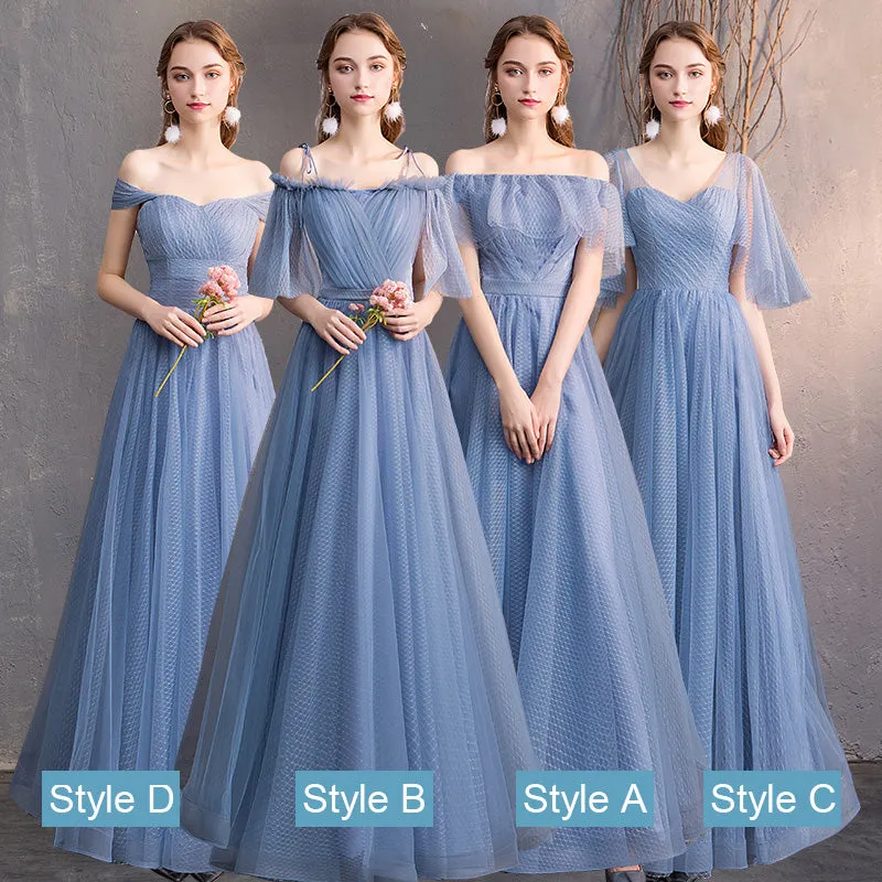 [Final Sale] Illusion Sweetheart Ruffle Sleeves Dusty Blue Bridesmaid Dresses