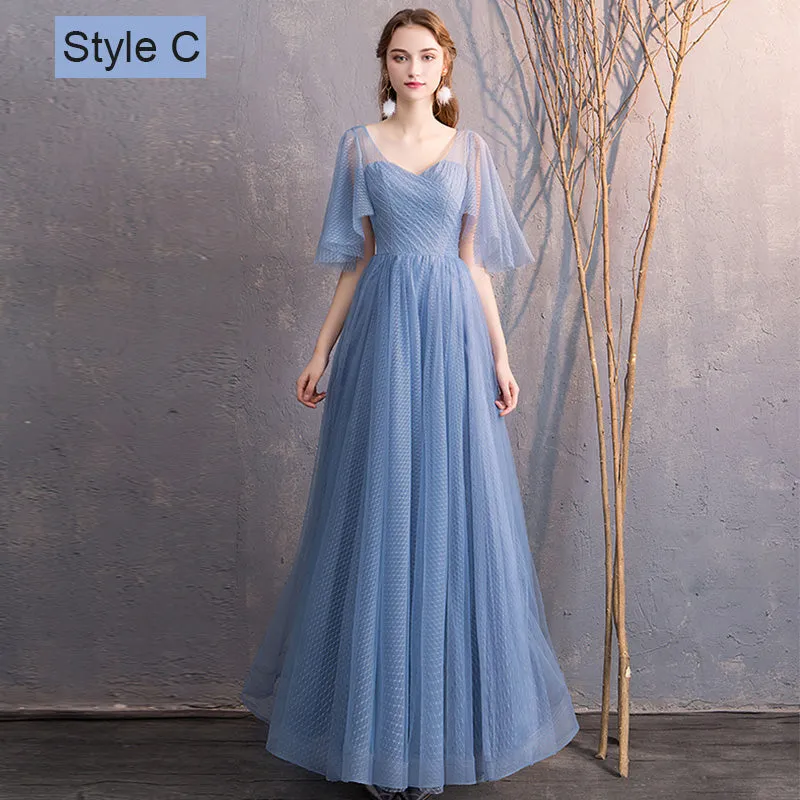 [Final Sale] Illusion Sweetheart Ruffle Sleeves Dusty Blue Bridesmaid Dresses