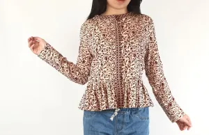 Flannel brand red print long sleeve shirt / top size 0 (best fits size 6-8)