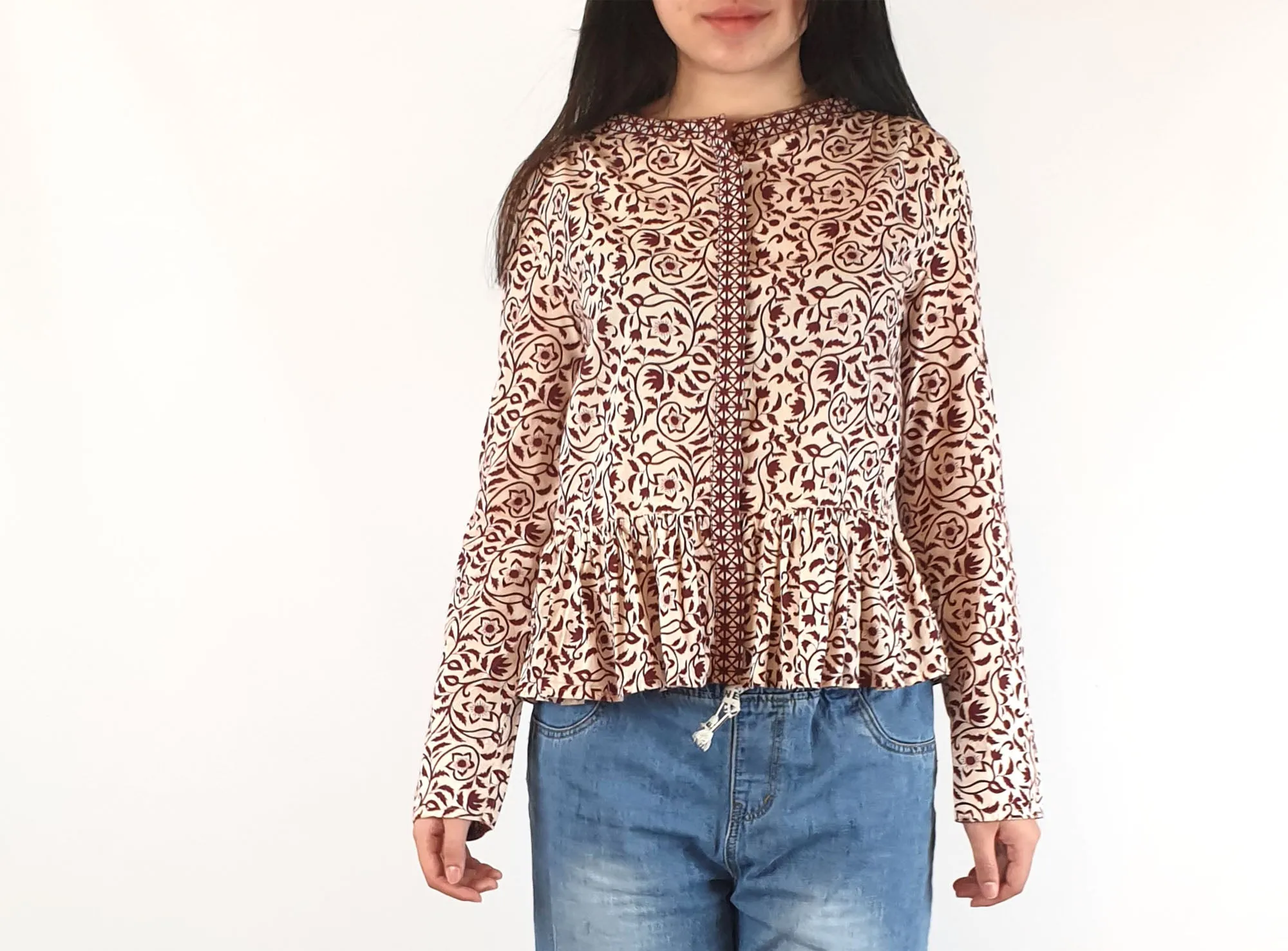 Flannel brand red print long sleeve shirt / top size 0 (best fits size 6-8)