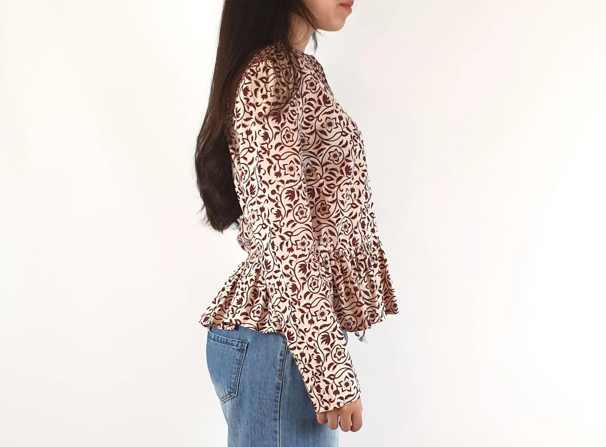 Flannel brand red print long sleeve shirt / top size 0 (best fits size 6-8)
