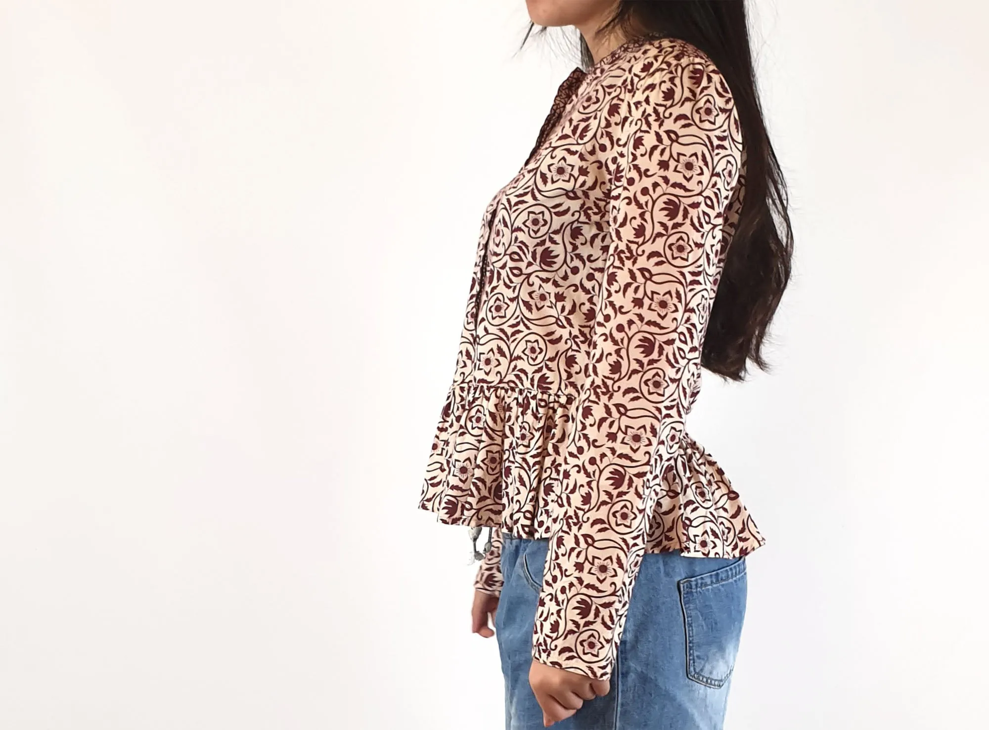 Flannel brand red print long sleeve shirt / top size 0 (best fits size 6-8)