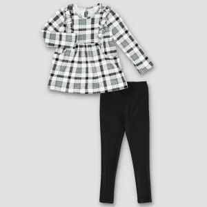 Flannel Check Tunic Dress With Legging