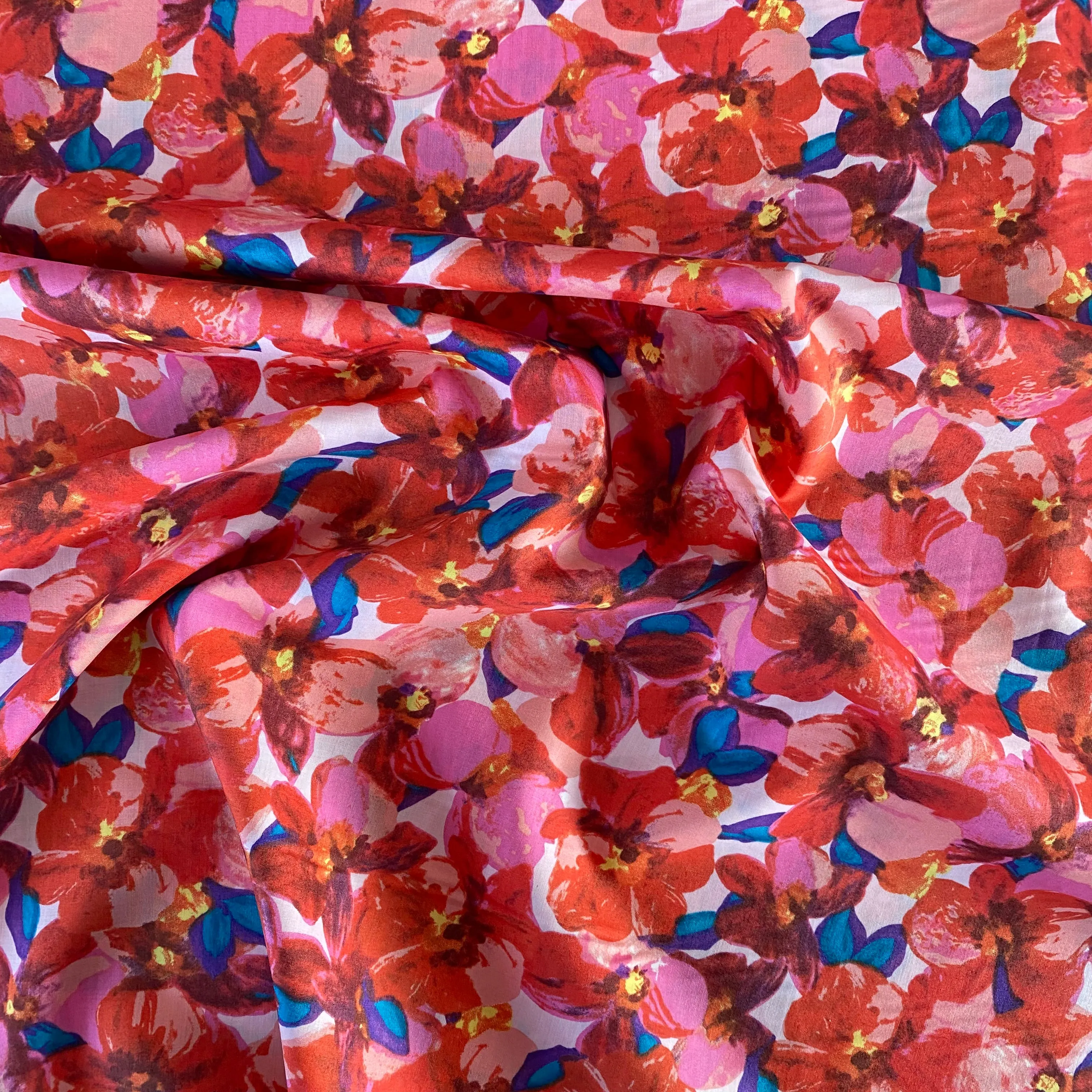 Floral Bloom Cotton Lawn - Coral