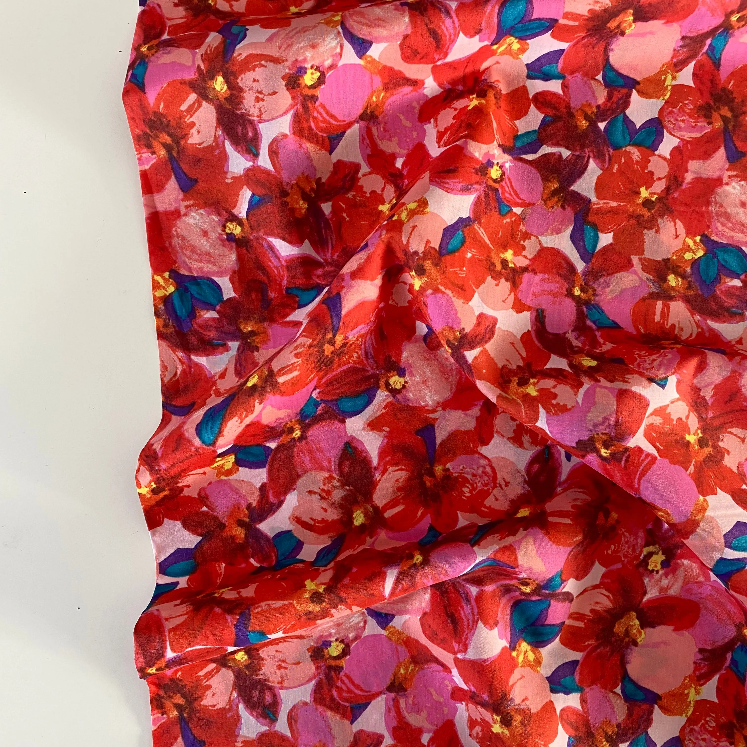 Floral Bloom Cotton Lawn - Coral