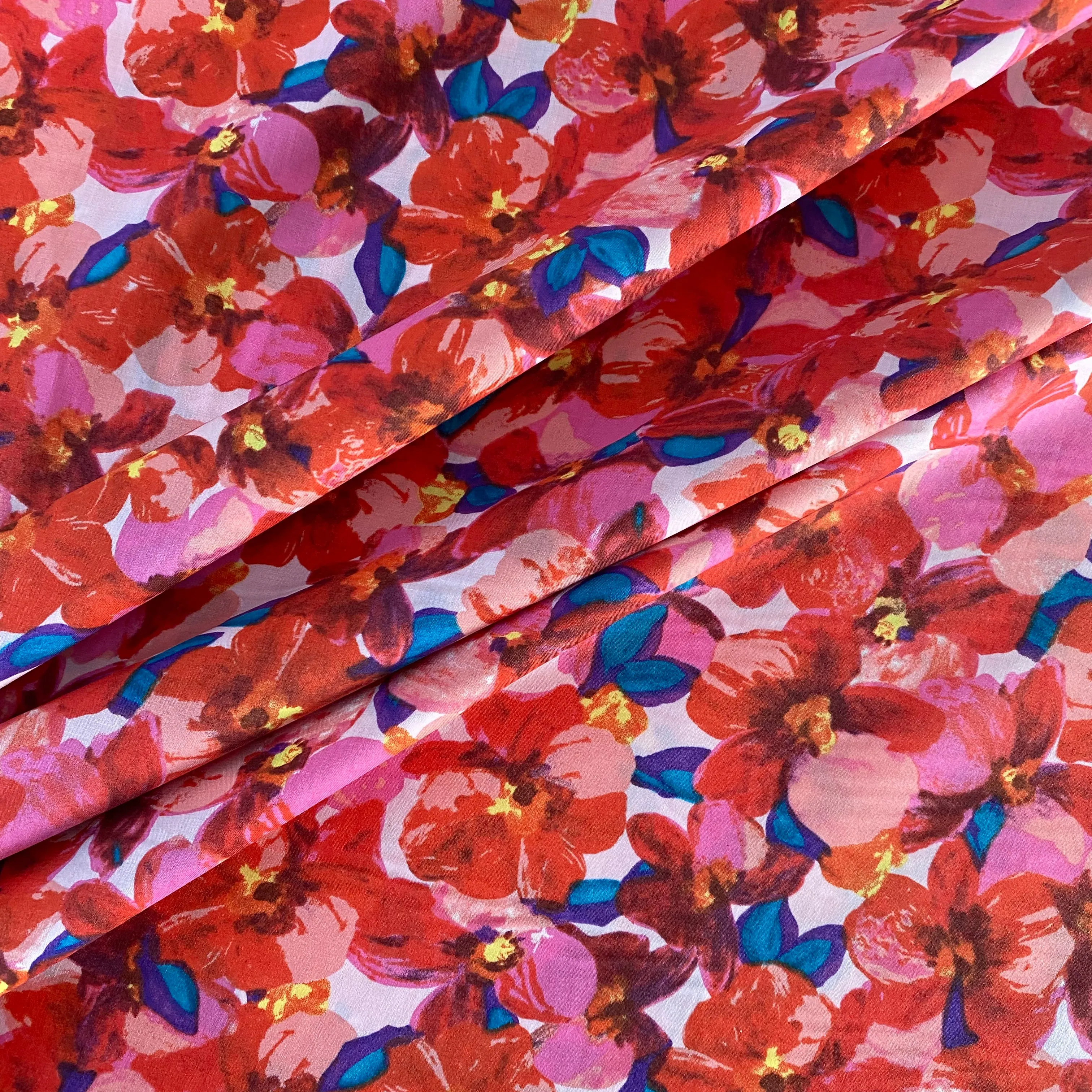 Floral Bloom Cotton Lawn - Coral
