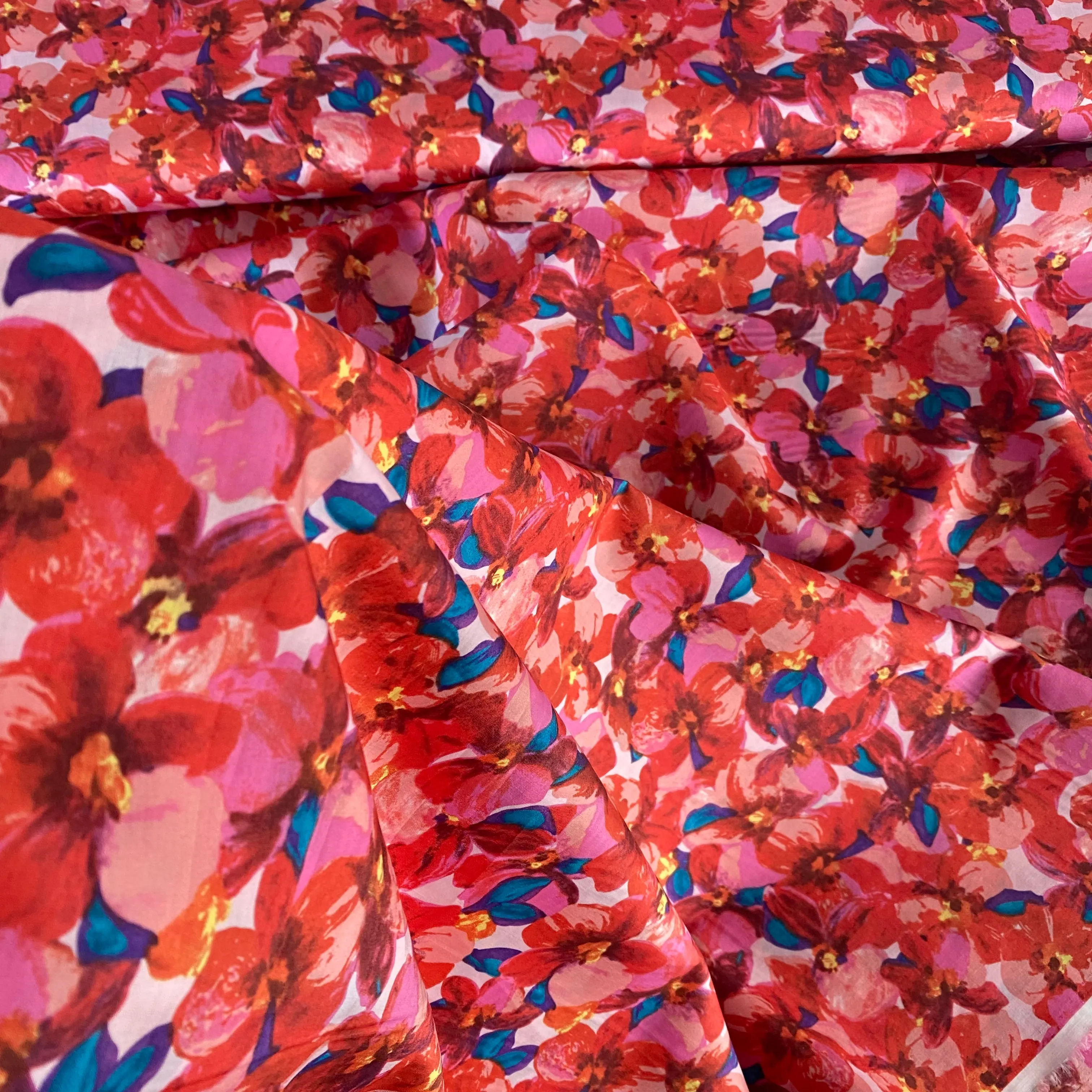Floral Bloom Cotton Lawn - Coral
