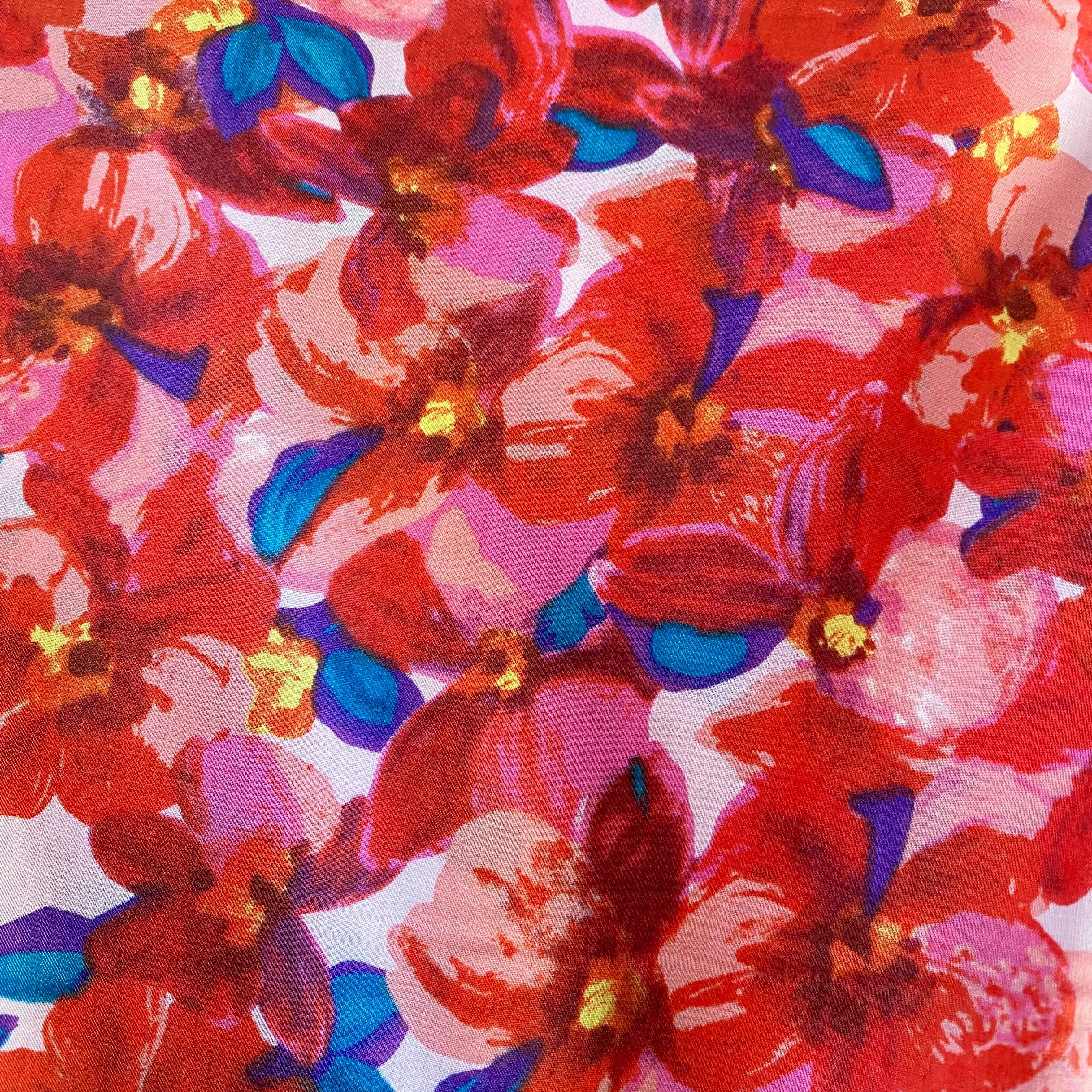 Floral Bloom Cotton Lawn - Coral