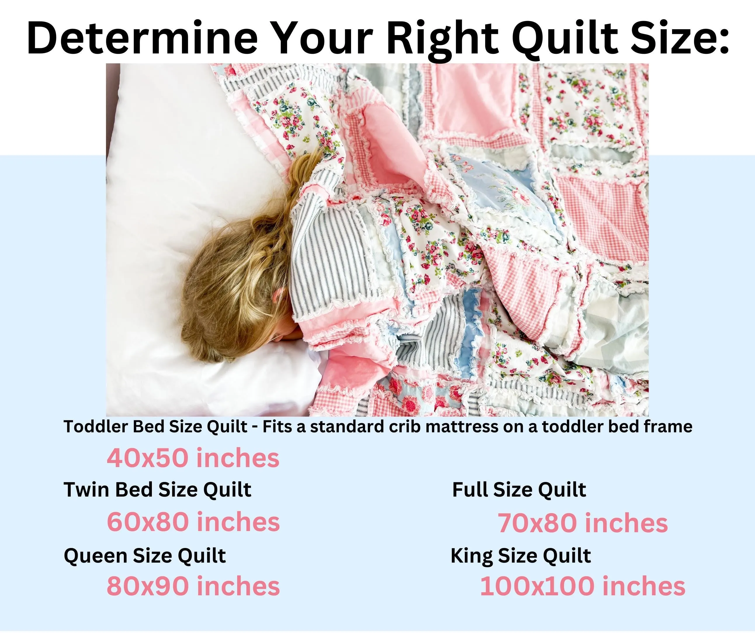 Flower Comforter Twin Bedspread and Toddler Bedding Girl, Big Handmade Rag Quilts, Pink and Blue Floral Quilted For Girls