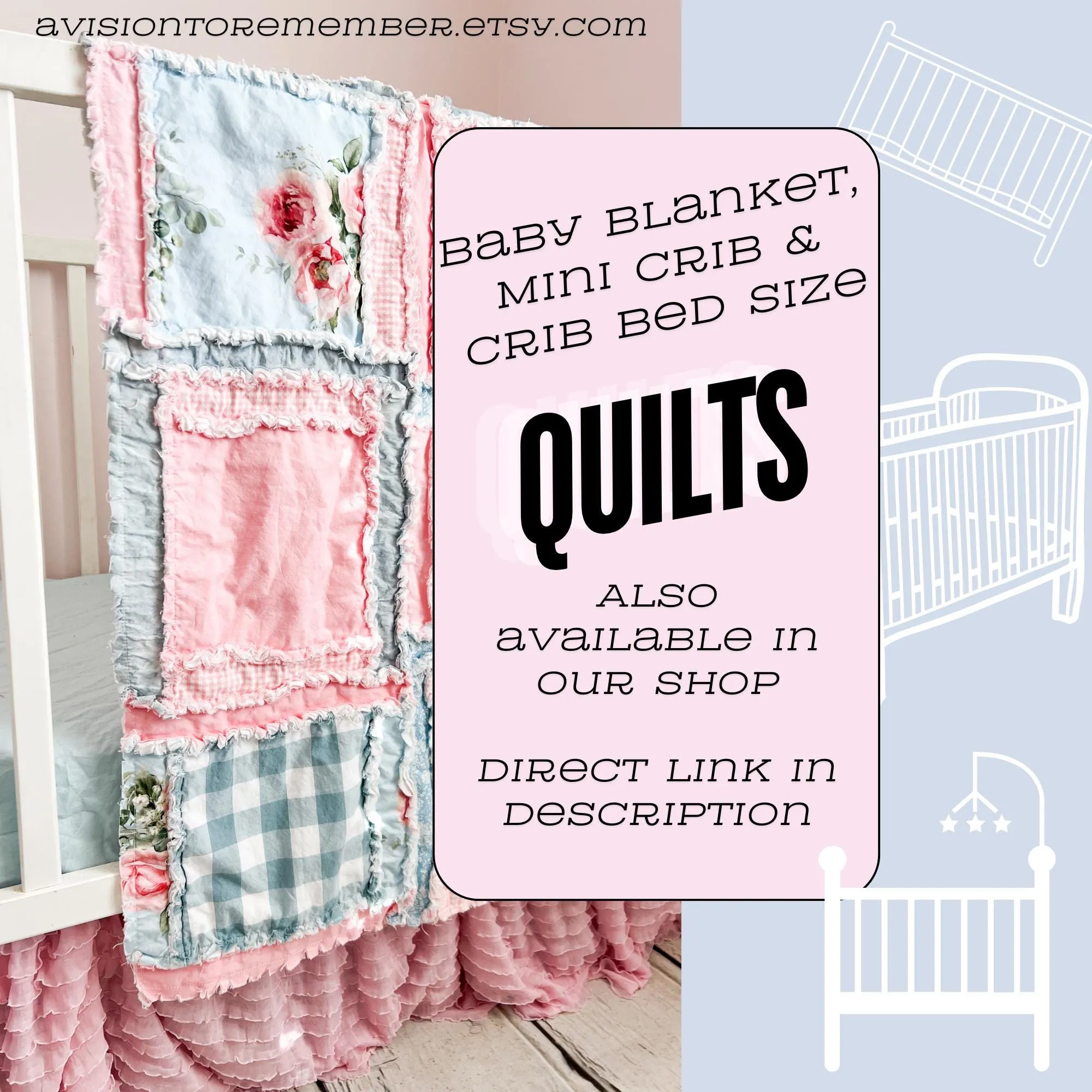 Flower Comforter Twin Bedspread and Toddler Bedding Girl, Big Handmade Rag Quilts, Pink and Blue Floral Quilted For Girls