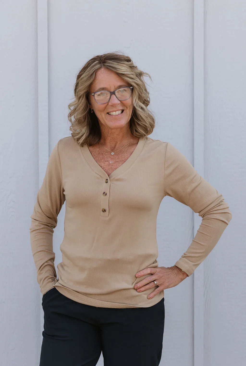 FRANKIE BUTTON FRONT LONG SLEEVE TOP MULTIPLE COLOR OPTIONS