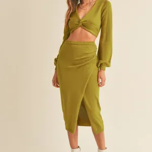 Front Twisted Knit Top and Midi Skirt Set