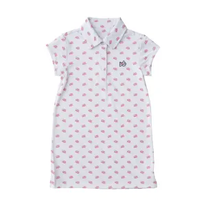 Girls' Short Sleeve Pro Performance Polo Dress in American Flag Print on White