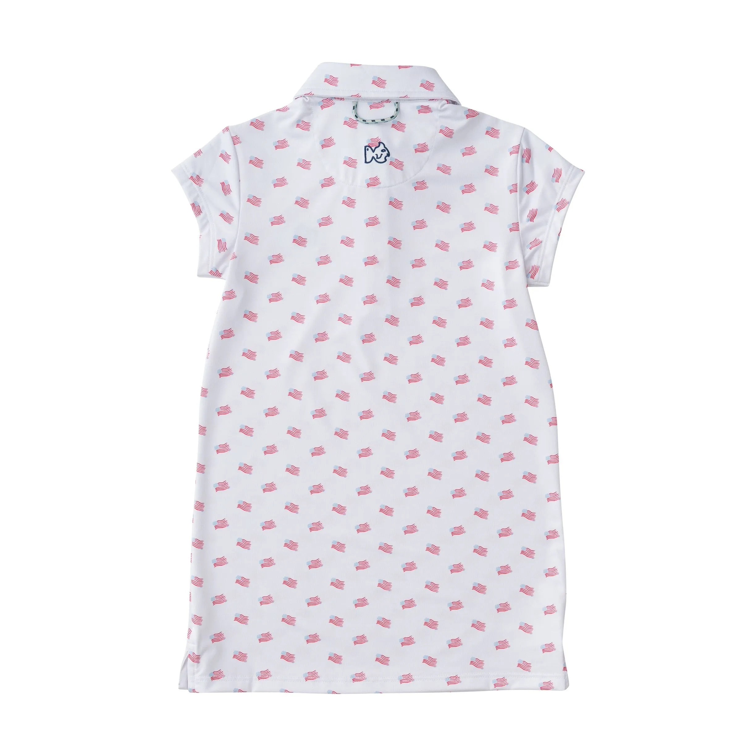 Girls' Short Sleeve Pro Performance Polo Dress in American Flag Print on White