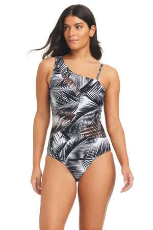 Giving Attitude One Shoulder Tummy Control One Piece Swimsuit