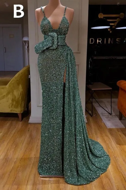 Glitter Off the Shoulder Slim Mermaid Prom Dress Sleeveless Mermaid Evening Gowns