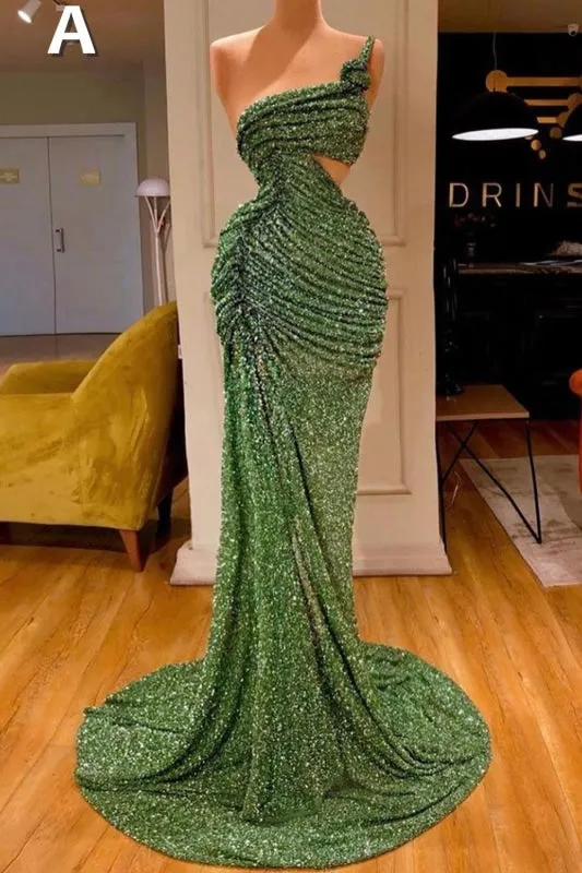 Glitter Off the Shoulder Slim Mermaid Prom Dress Sleeveless Mermaid Evening Gowns