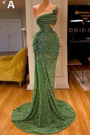 Glitter Off the Shoulder Slim Mermaid Prom Dress Sleeveless Mermaid Evening Gowns