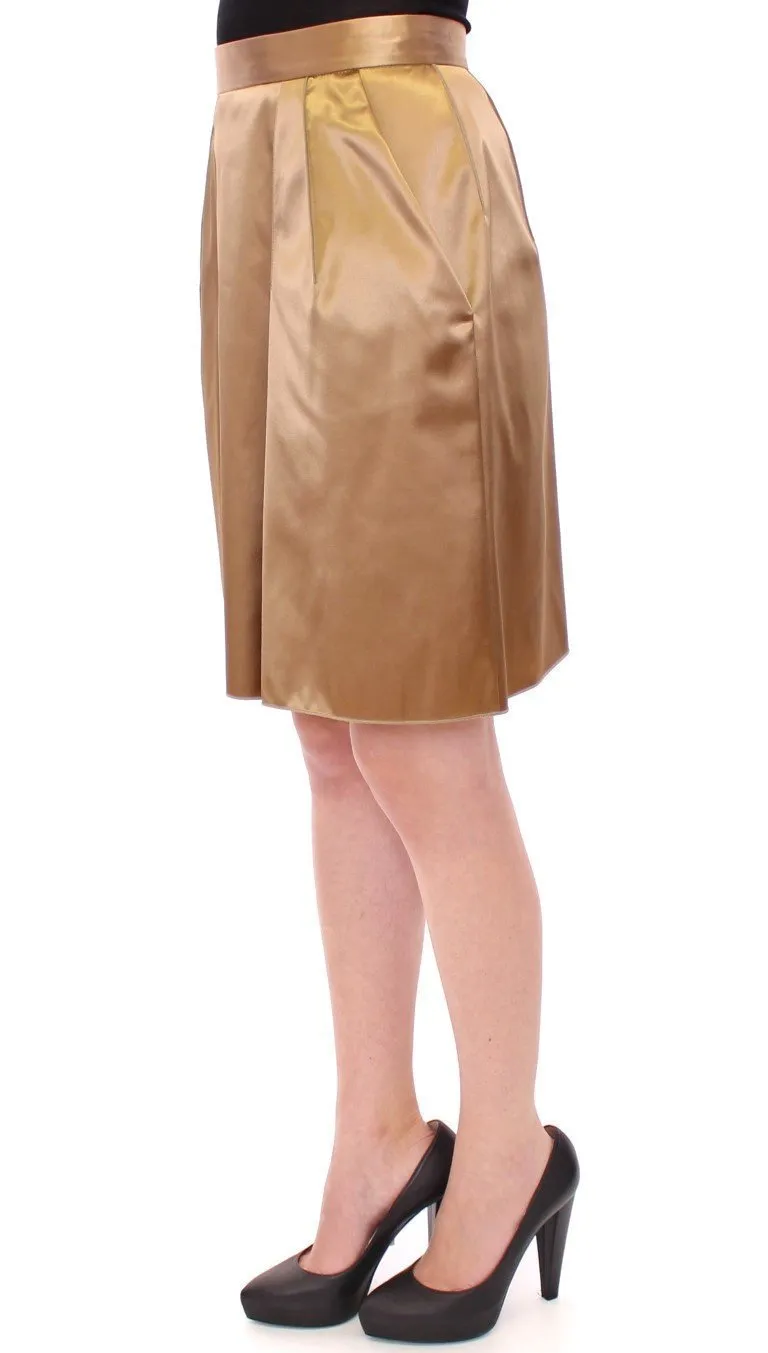 Gold Stretch Above Knee Zipper Skirt