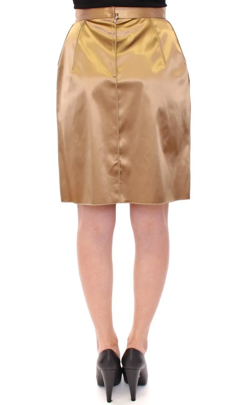 Gold Stretch Above Knee Zipper Skirt