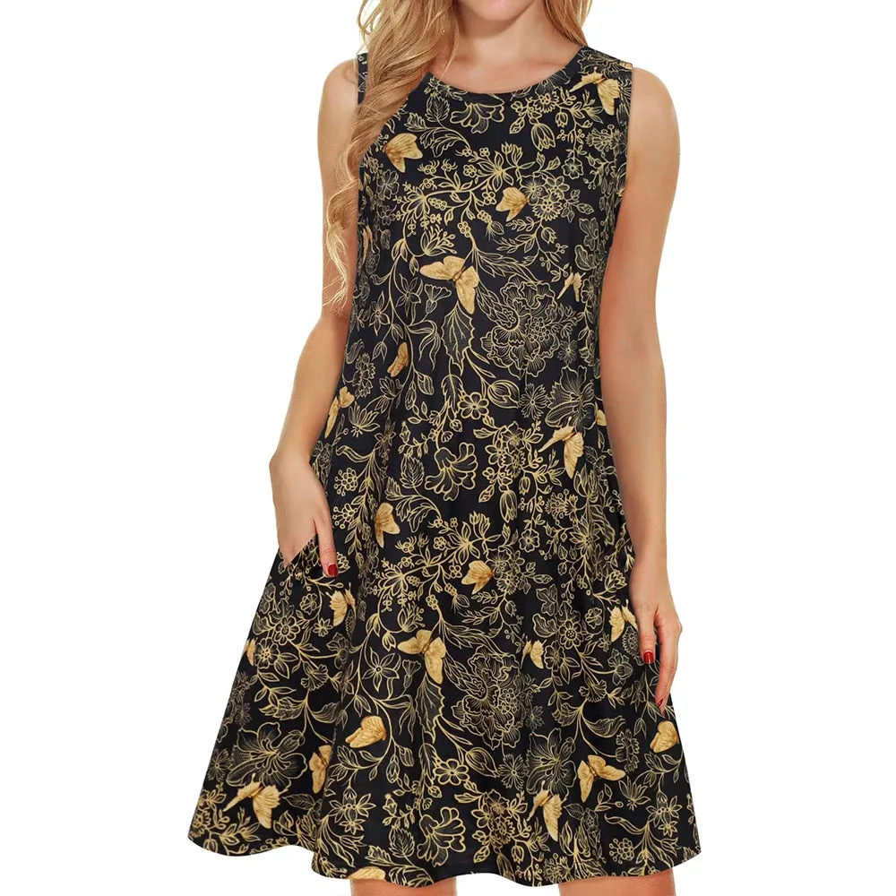 Golden Breeze Sleeveless Pocket Dress