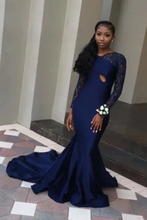 Gorgeous Long Sleeves Lace Mermaid Prom Dresses