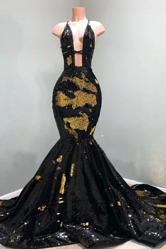 Gorgeous Sequins Halter Mermaid Prom Dresses