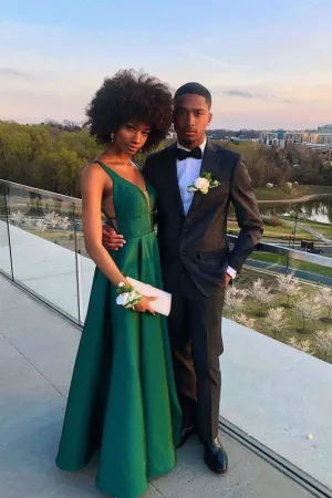 Gorgeous Spaghetti Strap A Line Stain Prom Dresses