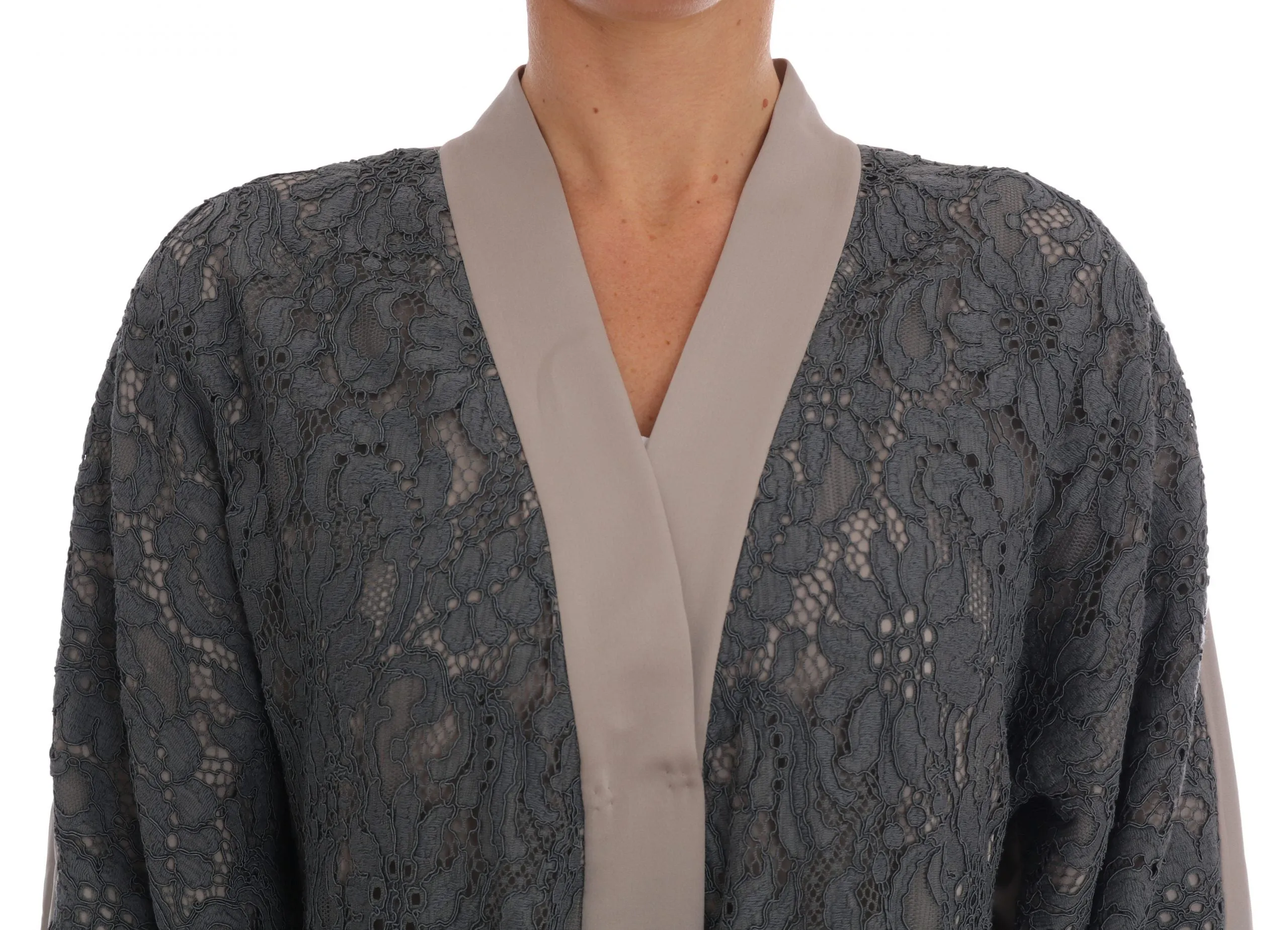 Gray Floral Applique Lace Kaftan Dress