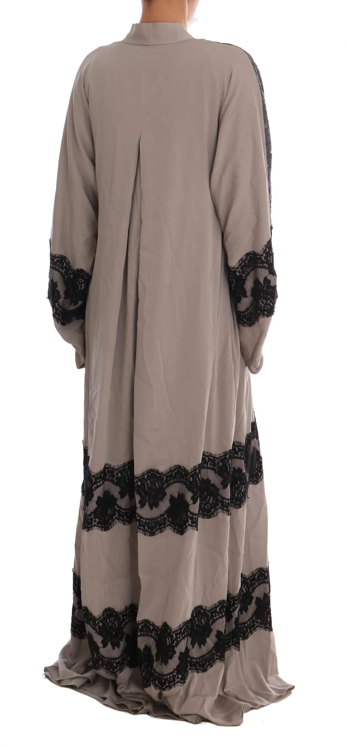 Gray Floral Applique Lace Kaftan Dress