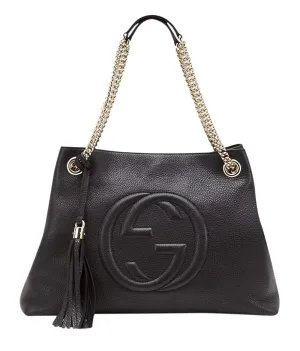 Gucci Soho Fringe Black Medium Leather Purse Bag Gold Chain Shoulder Handbag NEW